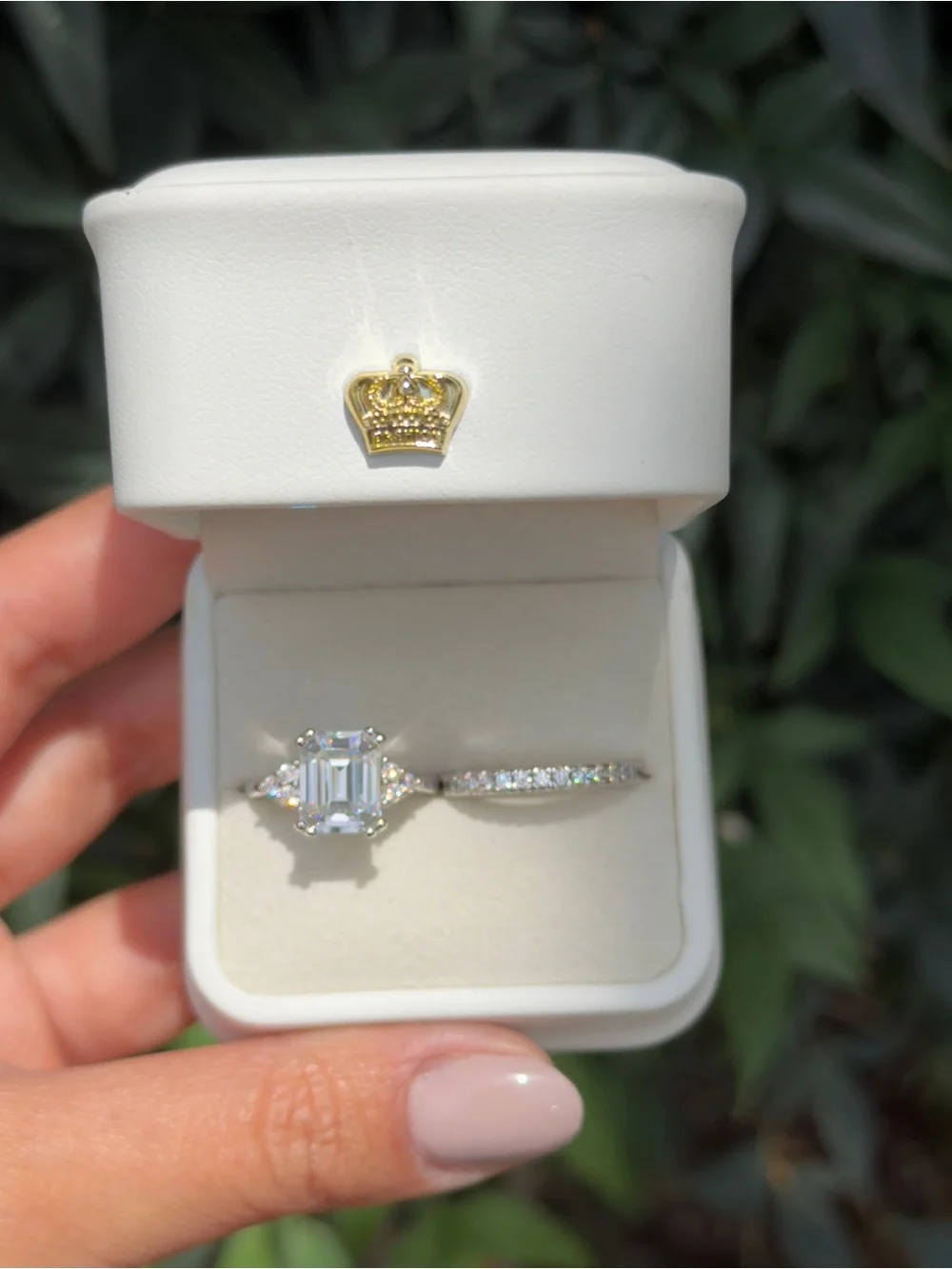 4ct Emerald cut moissanite + 1cttw eternity band vvs1 wedding set sz 6